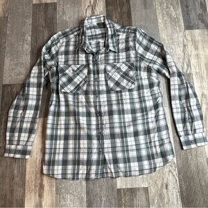 Eddie Bauer Gray and White Casual Button Down Shirt